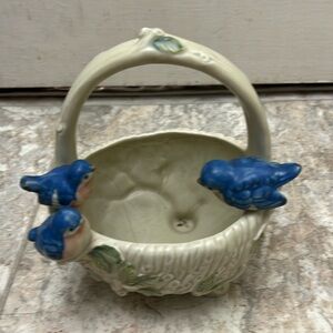 Ceramic Bird Basket With Leaf And Branches Design.
